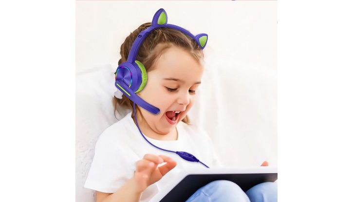 Детски стерео слушалки с микрофон  - Котешки ушички снимка #0