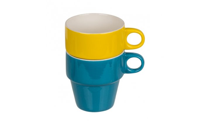 Комплект керамични чаши с метална стойка, 4 цвята снимка #1